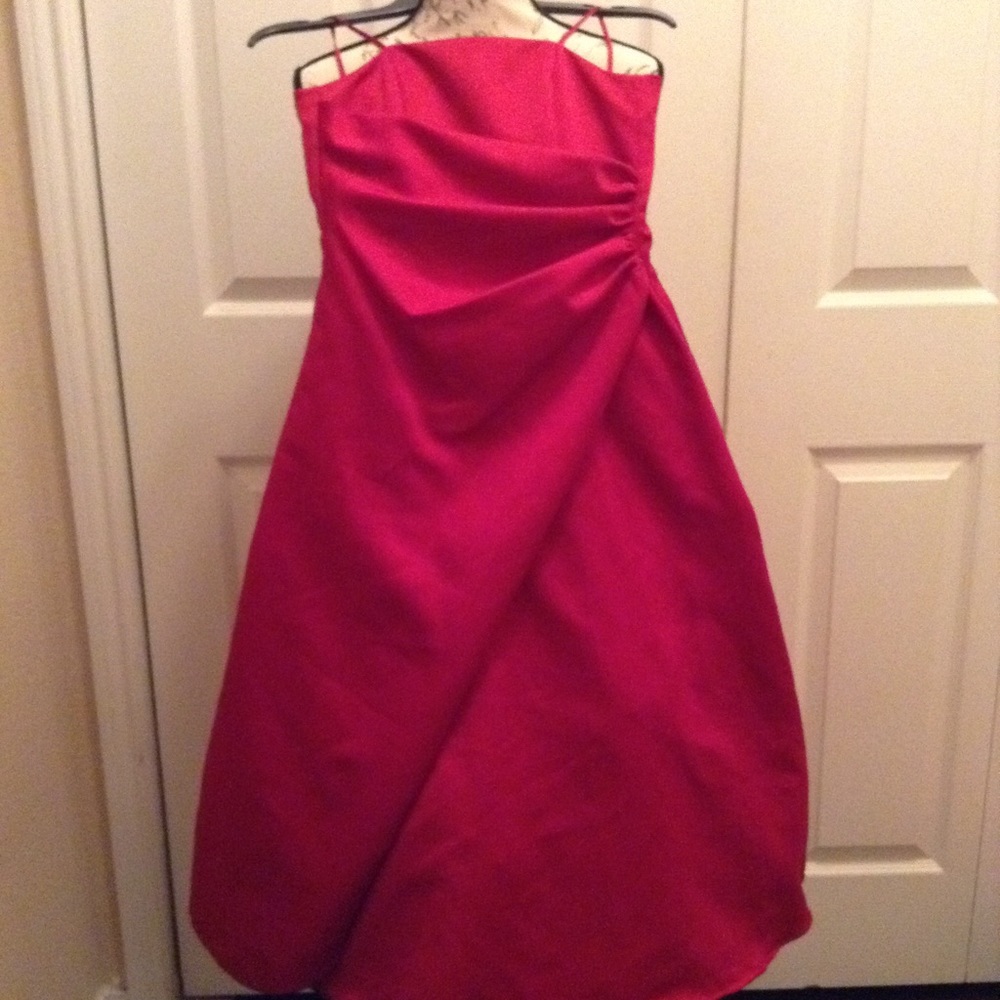 David Bridal spaghetti straps red satin gown EUC